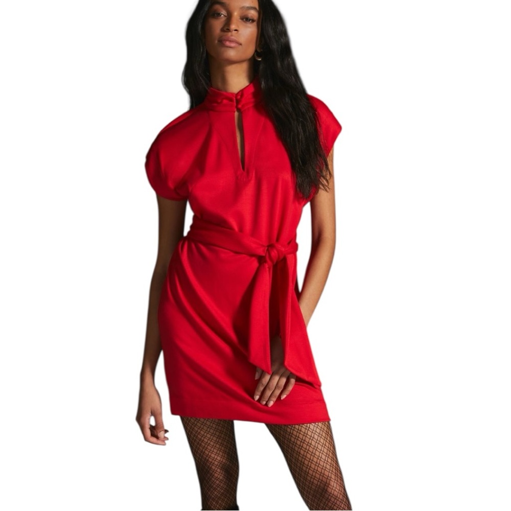 Anthropologie Tie-Waist Red Dress